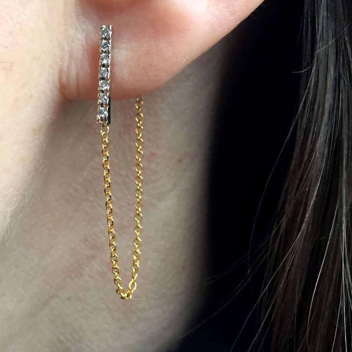 Diamond Stick And Chain Earrings