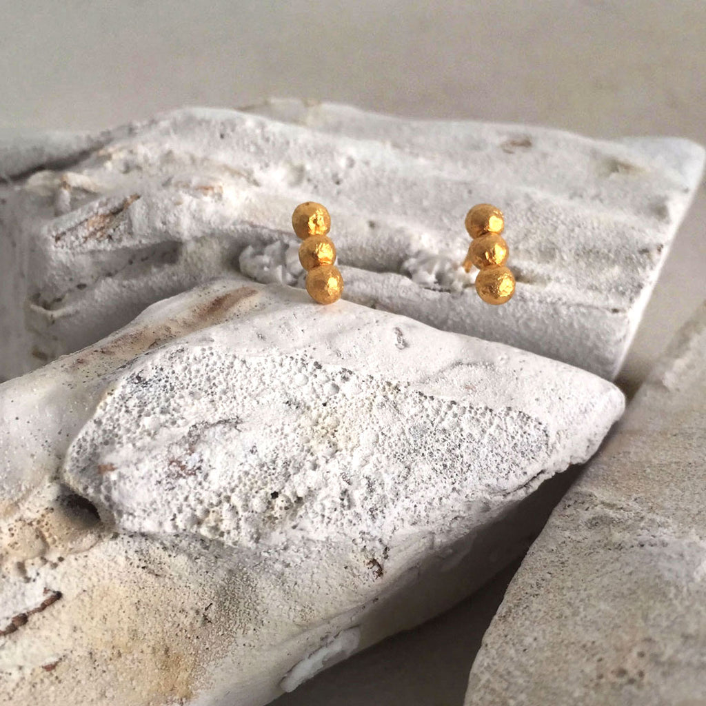 Three Gold Nuggets Earrings